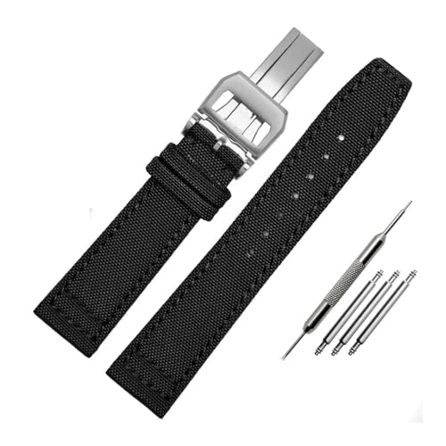 LMPVPDGADZ Nylonband passend for IWC Portugieser Pilot Serie 20mm 21mm 22mm Armbanduhren Band Canvas Armband Schwarz Blau Grün(Black silver folding,22mm) von LMPVPDGADZ
