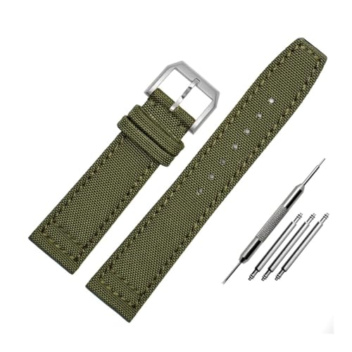 LMPVPDGADZ Nylonband passend for IWC Portugieser Pilot Serie 20mm 21mm 22mm Armbanduhren Band Canvas Armband Schwarz Blau Grün(Green silver,20mm) von LMPVPDGADZ