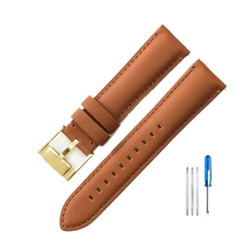 LMPVPDGADZ Passend for Fossil Fs4990 Fs4735 Me3099 Me3052 Fs4813 Q Intelligent Series Leder geruchlos Uhrenarmbänder 22 24 mm(Light Brown-Gold-K8,24mm) von LMPVPDGADZ