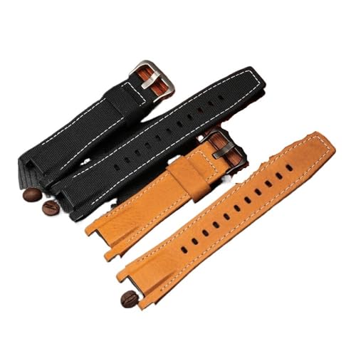 LMPVPDGADZ Passend for G-SHOCK GST-210D/S100D/S110D/W110D/W300 Leder Nylon Canvas Uhrenarmband Schwarz Braun Gelb Herrenarmband(Brown-silver) von LMPVPDGADZ