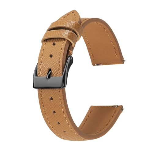LMPVPDGADZ Quick Release Tapered Fit for Saffiano Leder Uhrenarmband 18mm 20mm 22mm Slim Uhrenarmbänder for Männer Frauen Ersatzuhrenarmbänder(Brown black buckle,20mm) von LMPVPDGADZ