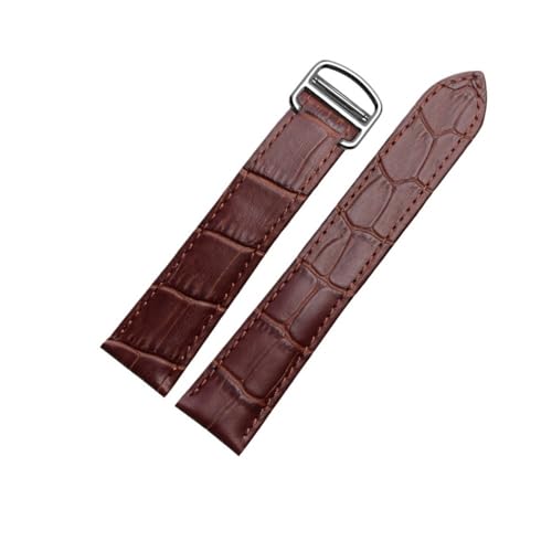 LMPVPDGADZ Schwarzbraunes Lederarmband mit Faltschließe, passend for Tank 16 17 18 20 22 23 24 25 mm Riemen(Brown silver,23mm) von LMPVPDGADZ
