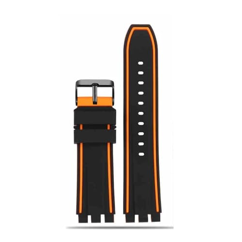 LMPVPDGADZ Silikonkautschuk-Uhrenarmband, 21 mm, Sport, Schwarz, Orange, Blau, Rot, Orange, Gary Lines, Herrenarmband, passend for Swatch YVS400, YVS451, YVB404(Black orange-B pin,21mm) von LMPVPDGADZ