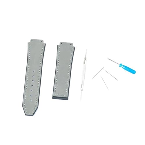 LMPVPDGADZ Uhrenzubehör Lederarmband Scrub Leder Passend for Hublot Uhr Kautschukarmband Big Bang Serie 25 * 19 Herrenarmband(Gray,Silver buckle) von LMPVPDGADZ