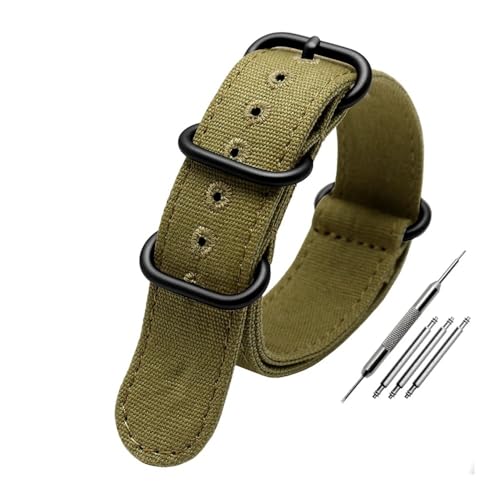 LMPVPDGADZ Verdicktes Nylon-Canvas-Uhrenarmband, ausgestattet mit Sith-Fünf-Ring-schwarzer Schnalle, Stahl-Universalarmband, Ersatzband, passend for Omega-Naht(Army green bk,24mm) von LMPVPDGADZ
