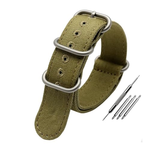 LMPVPDGADZ Verdicktes Nylon-Canvas-Uhrenarmband, ausgestattet mit Sith-Fünf-Ring-schwarzer Schnalle, Stahl-Universalarmband, Ersatzband, passend for Omega-Naht(Army green sk,24mm) von LMPVPDGADZ