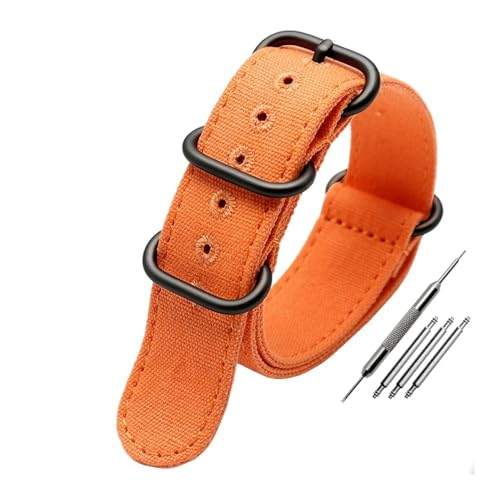 LMPVPDGADZ Verdicktes Nylon-Canvas-Uhrenarmband, ausgestattet mit Sith-Fünf-Ring-schwarzer Schnalle, Stahl-Universalarmband, Ersatzband, passend for Omega-Naht(Orange bk,22mm) von LMPVPDGADZ
