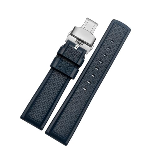 LMPVPDGADZ Viton-Uhrenarmband, passend for O-mega, passend for RoX, passend for S-eiko Sharkey MM300, Fluorkautschuk, Waffelarmband, Silikonarmband, 20 mm, 22 mm(Blue B silver,22mm) von LMPVPDGADZ