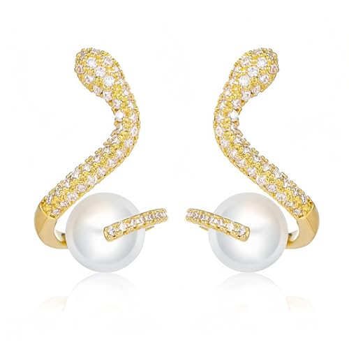 LMQLMK Zierliche goldene Schlangen-Ohrringe für Frauen, Perlen, Zirkonia, kleine winzige, minimalistische Schlangen-Ohrhänger von LMQLMK