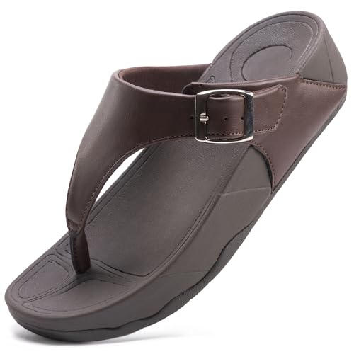 LMRENCE Flip-Flops Sandalen für Damen, Zehensandalen, Fußgewölbeunterstützung, weiche Flip-Flop-Sandalen, rutschfest, Strandsandalen, Braun, 36 EU von LMRENCE