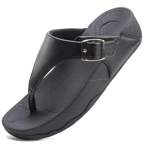 LMRENCE Flip-Flops Sandalen für Damen, Zehensandalen, Fußgewölbeunterstützung, weiche Flip-Flop-Sandalen, rutschfest, Strandsandalen, Schwarz, 36 EU von LMRENCE