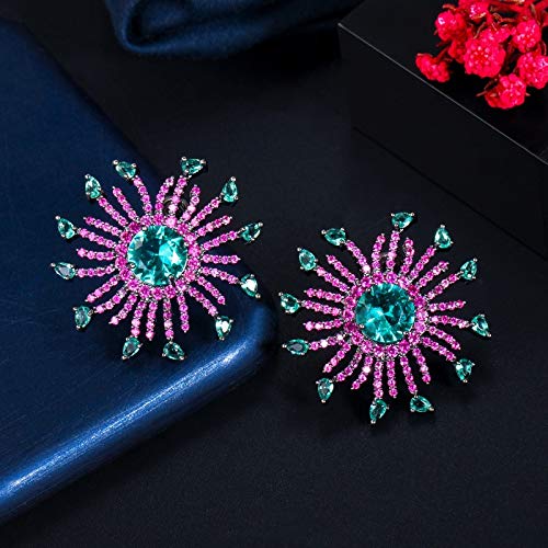 Feuerwerk Blume Voll gepflastert Rose Red Kubic Zirkon Kristall Big Stud Ohrringe Damen einzigartiger Schmuck von LMRJHAZ
