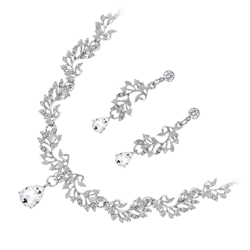 LMRJHAZ 1 Set glänzende Strass-Halskette und Ohrringe, Brautschmuck, eleganter Halsanhänger und Anhänger für Hochzeiten, besondere Anlässe und modische Outfits von LMRJHAZ