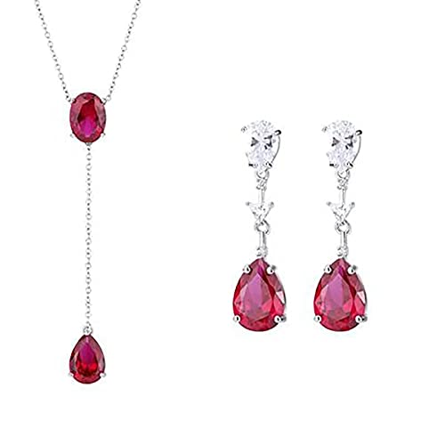 LMRJHAZ 10 * 14mm Rubin Edelstein Lange Anhänger Halskette Ohrringe Hochzeit Schmucksets für Frauen Accessoires von LMRJHAZ