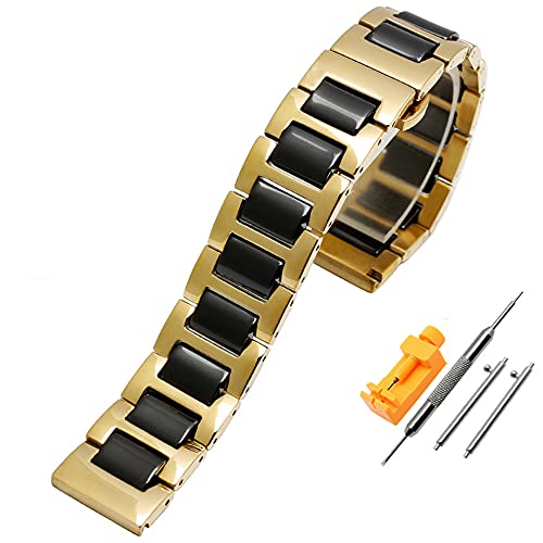 LMRJHAZ 12mm 14 mm 16 mm 18 mm 20 mm 22 mm Edelstahl Keramik Uhrengurt Frauen Schmetterling Schnalle Band Stahl Uhren Band /18mm /Silber Schwarz von LMRJHAZ