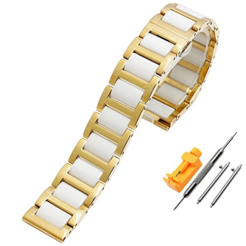 LMRJHAZ 12mm 14 mm 16 mm 18 mm 20 mm 22 mm Edelstahl Keramik Uhrengurt Frauen Schmetterling Schnalle Band Stahl Uhren Band /18mm /Silber Schwarz von LMRJHAZ