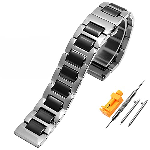 LMRJHAZ 12mm 14 mm 16 mm 18 mm 20 mm 22 mm Edelstahl Keramik Uhrengurt Frauen Schmetterling Schnalle Band Stahl Uhren Band /18mm /Silber Schwarz von LMRJHAZ