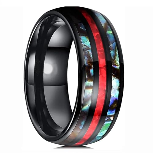 LMRJHAZ 8mm Herren Rosegoldfarbe Ringe Holz und Abalone Shell Opal Inlay Ring Herren Ehering Band Schmuck Schmuck von LMRJHAZ