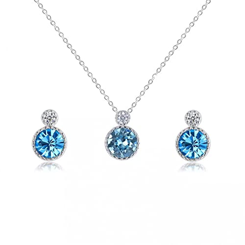 LMRJHAZ 925 Crystal Round Charme Halskette Ohrringe für Frauen Schmuckset von LMRJHAZ