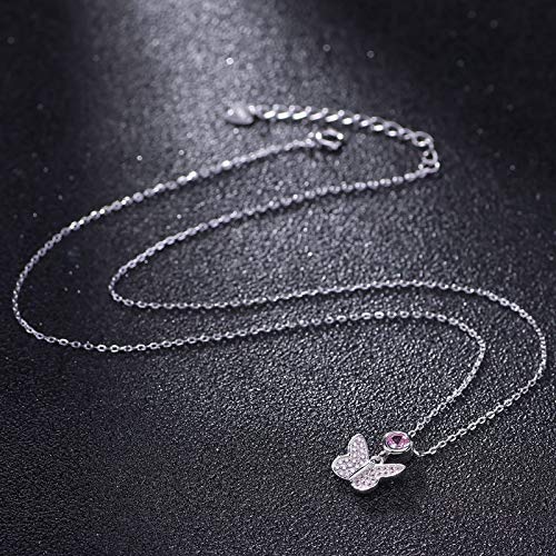 LMRJHAZ 925 Pink Butterfly Schlüsselbeutel Kette Halskette für Frauen Hochzeitskleid Accessoires Freund von LMRJHAZ
