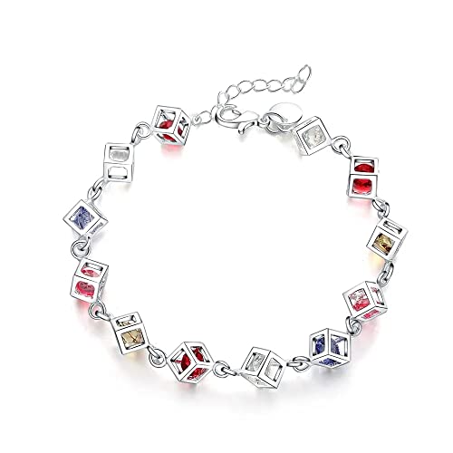 LMRJHAZ 925 Silberarmbänder Frauen Lady Hochzeitsgeschenkschmuck bunte Zirkonkristallarmband von LMRJHAZ