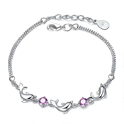 LMRJHAZ Armband kleiner Delphin Amethyst Silber Armband Frauen Engagement Schmuck Geschenk von LMRJHAZ