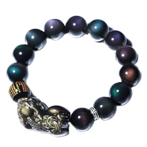 LMRJHAZ Feng Shui Armband Pixiu/Piyao Naturaleis Regenbogen Augen Obsidian Runde Perlen Kristall Talisman Bangle Schutz Liebe Geld glückliche Wohlstand für Mann/Frauen Zimt von LMRJHAZ