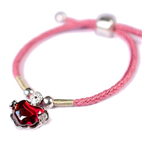 LMRJHAZ Feng Shui Vermögensarmband zum Schutz S925 reines Silber Granat Hulu Geldbeutel Langes Leben Schloss Armband Anleihen Sie Glück an, viel Glück zu bösen, langen Leben Schloss von LMRJHAZ
