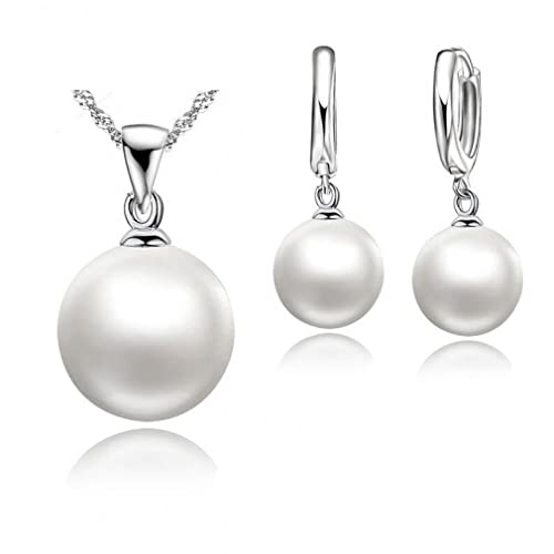 LMRJHAZ Frauen Hochzeit Schmucksets 925 Perlen Halskette Reifen Ohrringe Schmuckzubehör Set Accessoires von LMRJHAZ