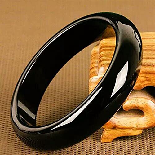 LMRJHAZ Frauen Jade-Armband Schwarz Mode Accessoires Jadeit natürlicher Charme Frauen Männer für handgeschnitzte Runde Armreifen Damen Schmuck (Edelsteinfarbe: Schwarz, Metallfarbe: 62-64 mm) von LMRJHAZ