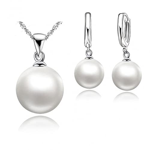 LMRJHAZ Frauen Perlenschmuck Sets 925 Halskette Dangle Ohrringe Hochzeit Brautschmuck von LMRJHAZ