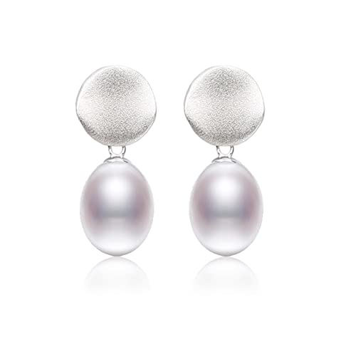 LMRJHAZ Frauen runden gefrostete massive Sterling 925 natürlicher Perlenwasserohrring-Ohrringe von LMRJHAZ