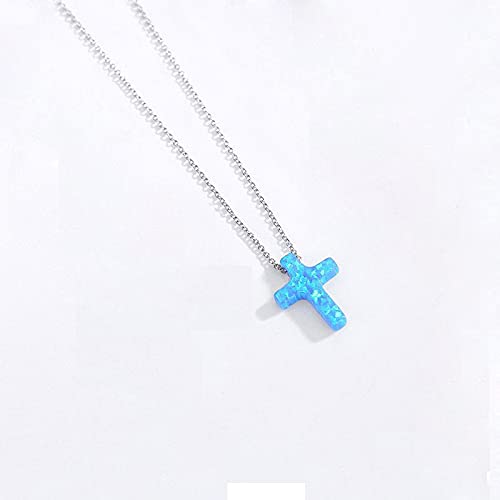 LMRJHAZ Frauen überqueren Halskette 925 Blue Stone Cross Halskette Rosenkranz LMRJHAZ Frauen überqueren Halskette 925 Blue Stone Cross Halskette Rosenkranz von LMRJHAZ