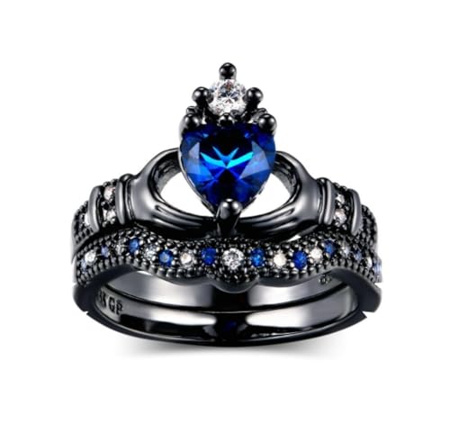 LMRJHAZ Girl Products rings ring jewellery women men promise wedding double layered set ring for women holding sapphire heart-shaped crown ring Gifts von LMRJHAZ