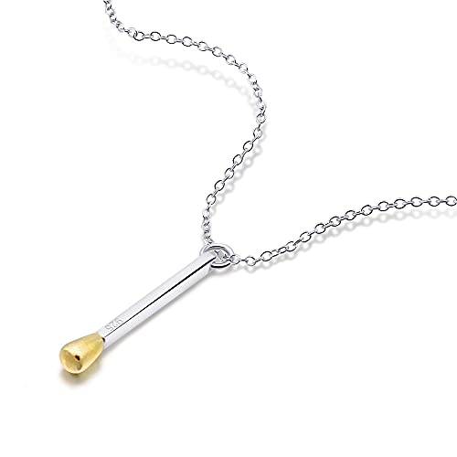 LMRJHAZ Goldene Match -Anhänger 100% 925 Sterling Silber Halskette für Frauen & Persönlichkeit Silberschmuck Geburtstag GIF von LMRJHAZ