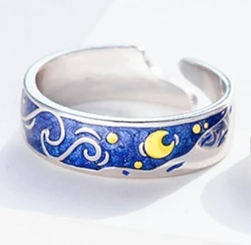 LMRJHAZ Halskette Anhänger Kette Männer Frauen Juwely Van Gogh Sternenpaar Ring Süßes romantische silberne Farbe Legierbares Öffnen für Luxusschmuck von LMRJHAZ