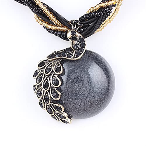 LMRJHAZ Halskette Crack Peacock Anhänger mehrschichtiger farbenfrohe Natursteinperlen Kette Vintage Halskette Schmuck für Frauen (Metallfarbe: Axl648 Sky Blue) (A AXL649 Dunkelgrau) von LMRJHAZ