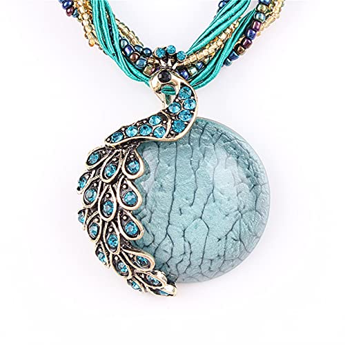 LMRJHAZ Halskette Crack Peacock Anhänger mehrschichtiger farbenfrohe Natursteinperlen Kette Vintage Halskette Schmuck für Frauen (Metallfarbe: Axl648 Sky Blue) (A AXL649 Dunkelgrau) von LMRJHAZ