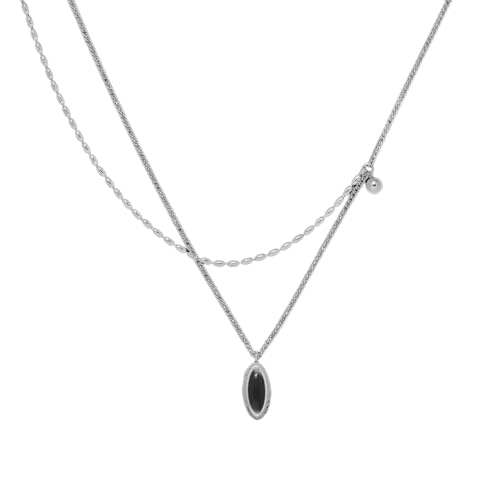 LMRJHAZ Halskette Modes schwarzes Achat Halskette für Frauen Doppelschicht Ellipse Vielseitiger Schmuck Geschenk252 von LMRJHAZ