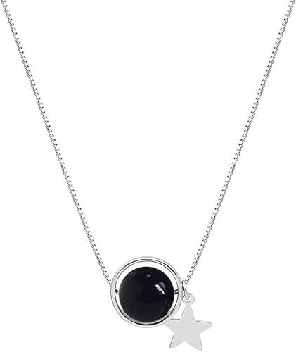 LMRJHAZ Halskette Sterling Silber Halskette, Kristall für Womestar Black Onyx Anhänger zierlich trendy Choker zarter Chaigift -Schmuck ihre Mädchen Paare von LMRJHAZ