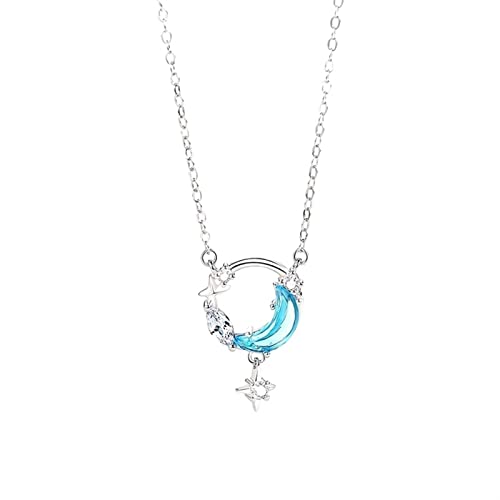 LMRJHAZ Halskette Sterling Silber Halskette Licht Luxusstar und Mond Colarmbone Kette Nischendesign High-End-Geschenk für Freundinnen, Geburtstagsgeschenk Damen Halskette der Freundin von LMRJHAZ