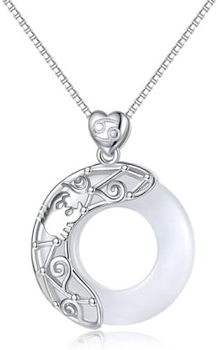 LMRJHAZ Halskette Sterling Silberkette, Tierkreiszeichen für Womeelegante Damen Natural Jade Circle Chinesische Harmonie Schnalle Anhänger Schmuck Mädchen Geburtstag Geschenk von LMRJHAZ