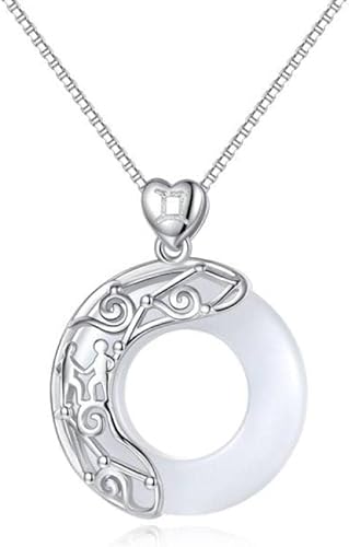 LMRJHAZ Halskette Sterling Silberkette, Tierkreiszeichen für Womeelegante Damen Natural Jade Circle Chinesische Harmonie Schnalle Anhänger Schmuck Mädchen Geburtstag Geschenk von LMRJHAZ