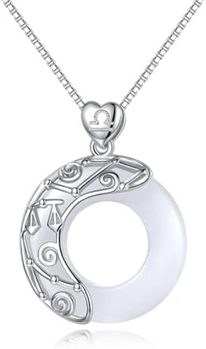 LMRJHAZ Halskette Sterling Silberkette, Tierkreiszeichen für Womeelegante Damen Natural Jade Circle Chinesische Harmonie Schnalle Anhänger Schmuck Mädchen Geburtstag Geschenk von LMRJHAZ
