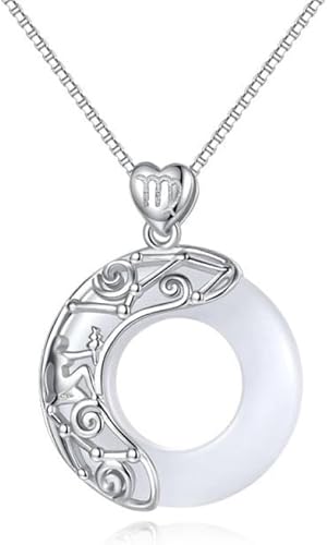 LMRJHAZ Halskette Sterling Silberkette, Tierkreiszeichen für Womeelegante Damen Natural Jade Circle Chinesische Harmonie Schnalle Anhänger Schmuck Mädchen Geburtstag Geschenk von LMRJHAZ