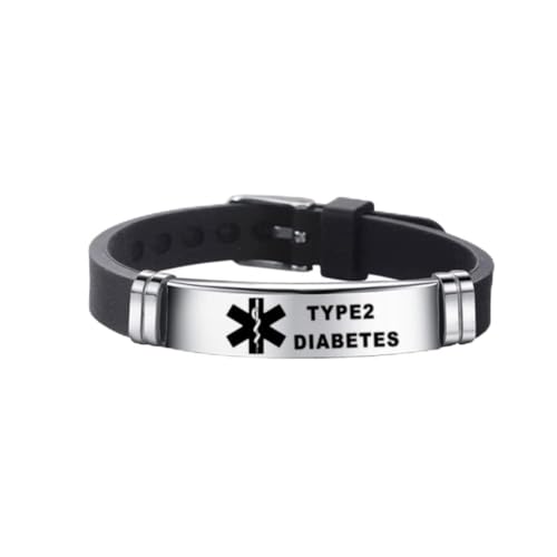 LMRJHAZ Herrenmedizinische Alarm -ID -Silikonarmband Armreifen Armband Einstellbare Länge für Männer Frauen Typ 1 Diabetes von LMRJHAZ