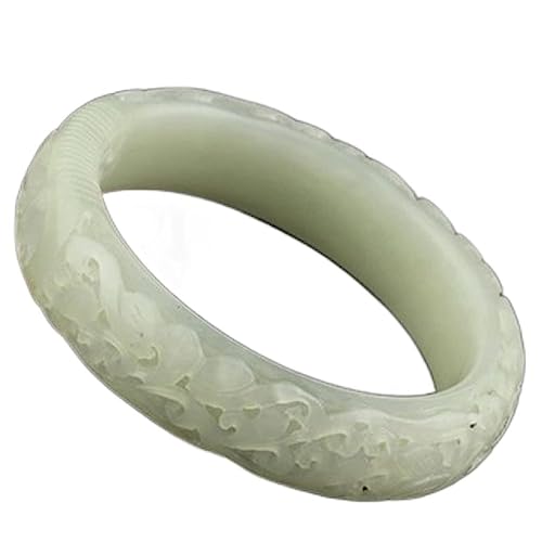 LMRJHAZ Hetisch schwarze weiße Jade-Armreifen mit Handgeschnitzer Blumen-Jade-Armband Armreifen für Frauen Jade Armband Jade Schmuck (56-57 mm) von LMRJHAZ