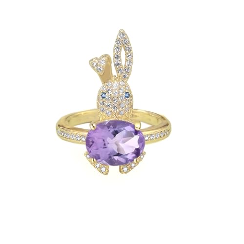 LMRJHAZ Kaninchen -Tier Statement Ring für Frauen Gold plattiert einstellbarer Strasskristall -Haustier Open Band Finger Ringe Komfort Fit Mode süße Geburtstagsurlaub Osterschmuck Amethyste von LMRJHAZ