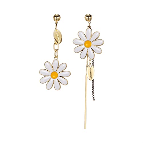 LMRJHAZ Ladies Fashion 925 Ohrringe exquisite kleine Gänseblümchenblumen-Quasten Ohrringe Damen Asymmetrische Party Schmuck High-End-Ohrringe von LMRJHAZ