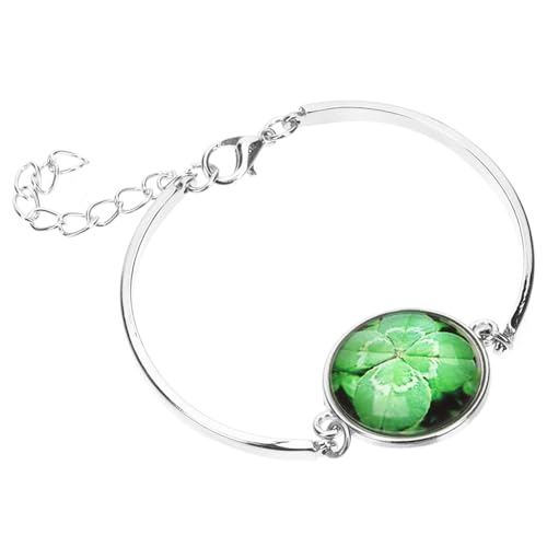 LMRJHAZ Mädchen Accessoires 2pcs Schlüsselbundkleeblatt Handschamrock -Armband Zauber vier Blattbrillen Ring Metall Halskette von LMRJHAZ